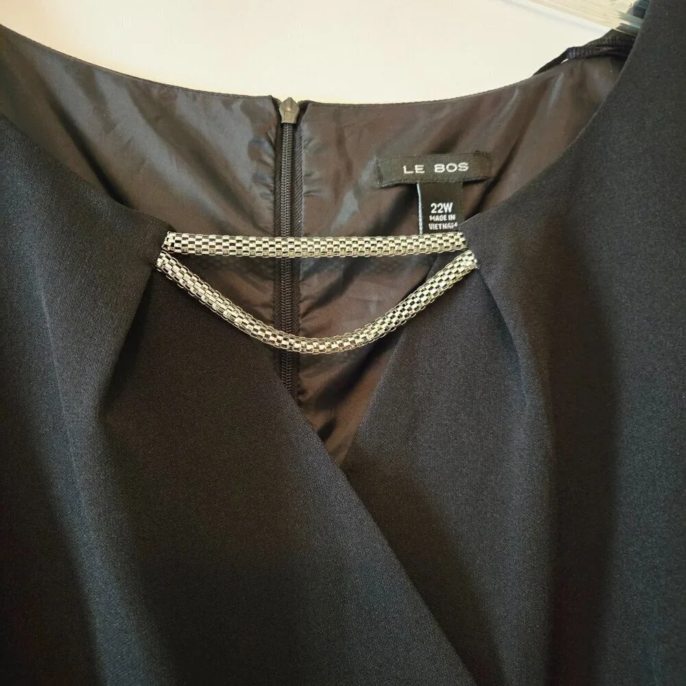 Le Bos Black Sleeveless Midi Dress Silver Front Chain Accent Plus Sz 22W - Picture 4 of 16